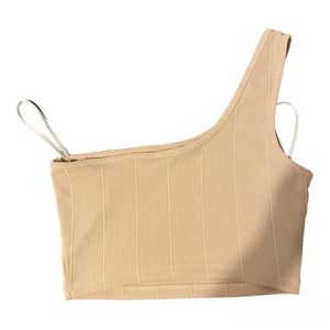 Cream One Shoulder Ribbed Crop Top